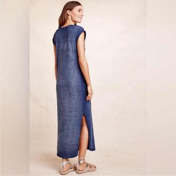 Anthropologie cloth & stone Nila Blue Ombre Maxi Shirt Dress - Picture 3 of 14